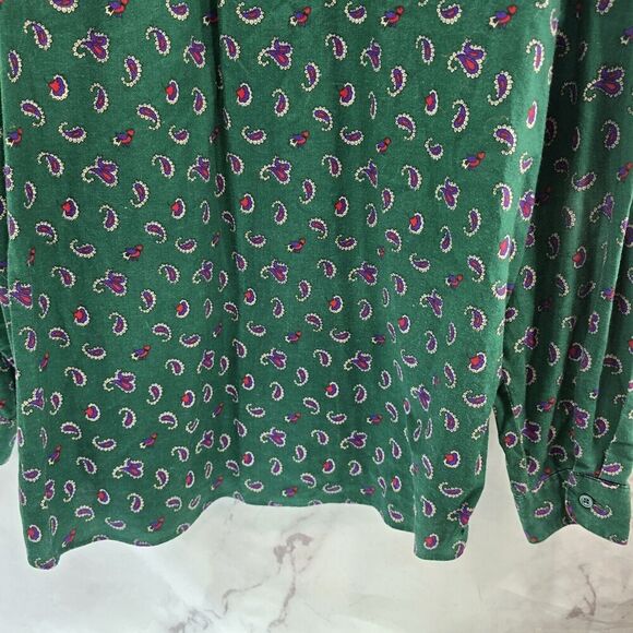 Vintage Shirt Womens XL Green Button Up Paisley Pink Long Sleeve 90s Emerald - Picture 7 of 11